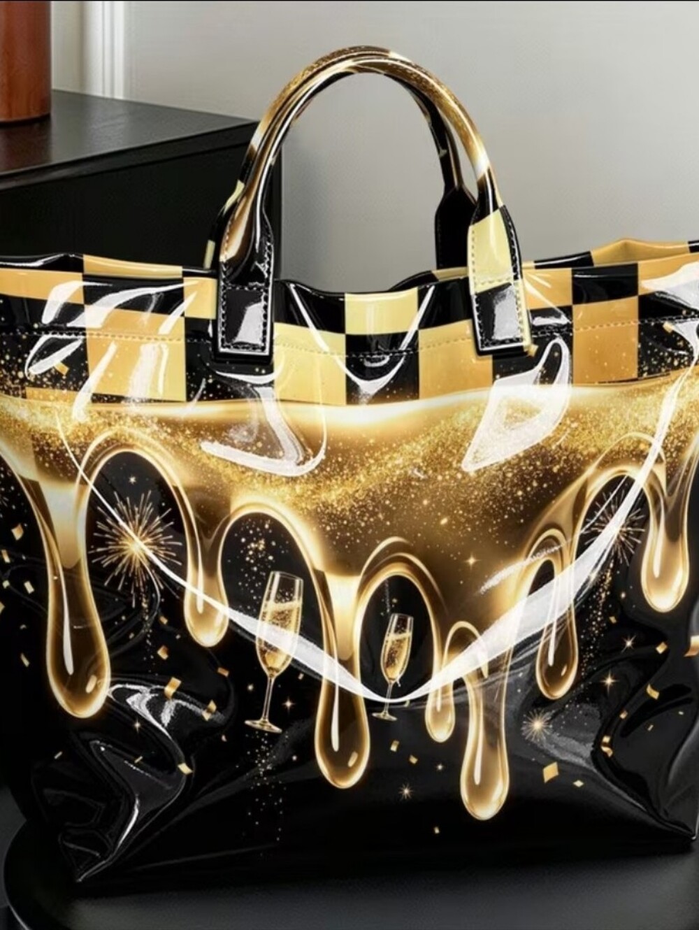 Women Liquid Golden Drip Casual Daily Commute Tote Large - Picture 5 of 6